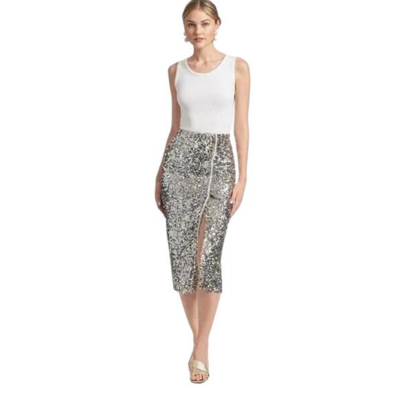 Sachin + Babi Silver Sequins Pearls Talisa Classic Pencil Midi Skirt Size 2 NWT - Picture 1 of 11
